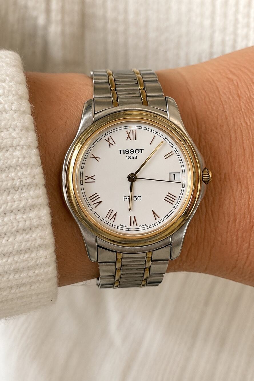 Vintage Tissot PR 50 Two-Tone Swiss Quartz Watch Sapphire Crystal Date J276/276K
